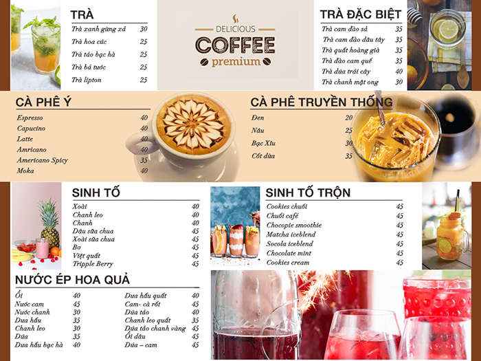 Menu cho quán cafe1